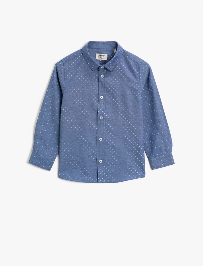 Erkek Çocuk Puantiyeli Klasik Yaka Uzun Kollu Pamuklu Gömlek