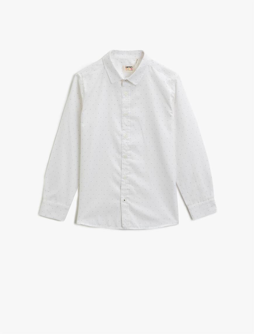  Erkek Çocuk Pamuklu Puantiyeli Klasik Yaka Uzun Kollu Gömlek