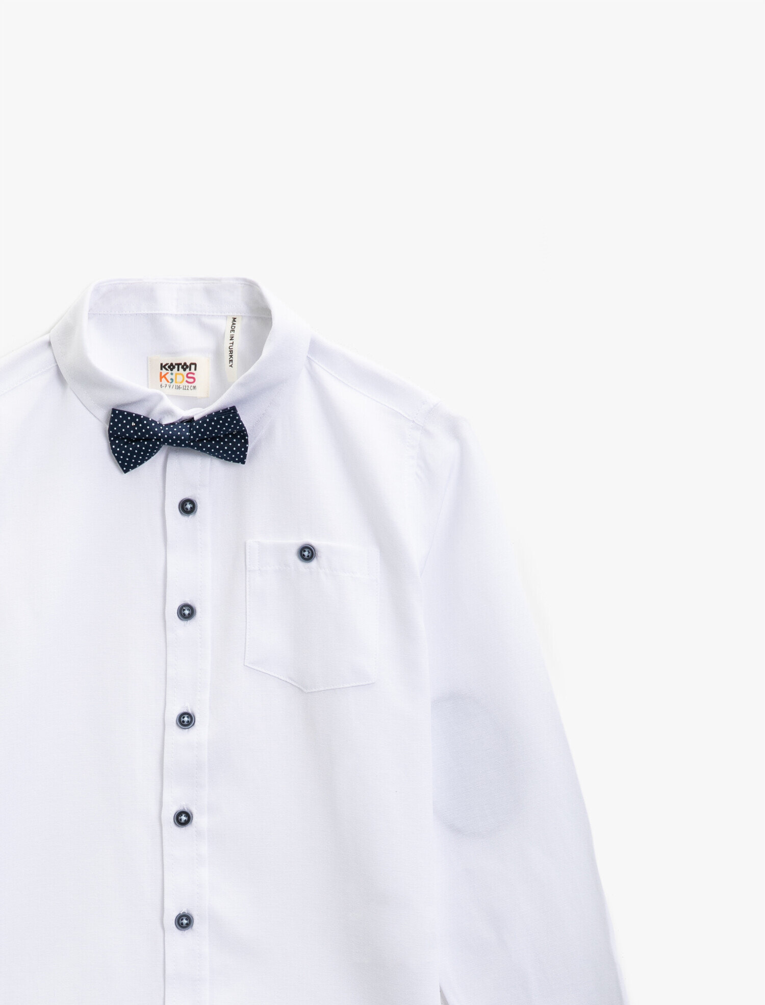  Erkek Çocuk Pamuklu Papyonlu Klasik Yaka Uzun Kollu Gömlek
