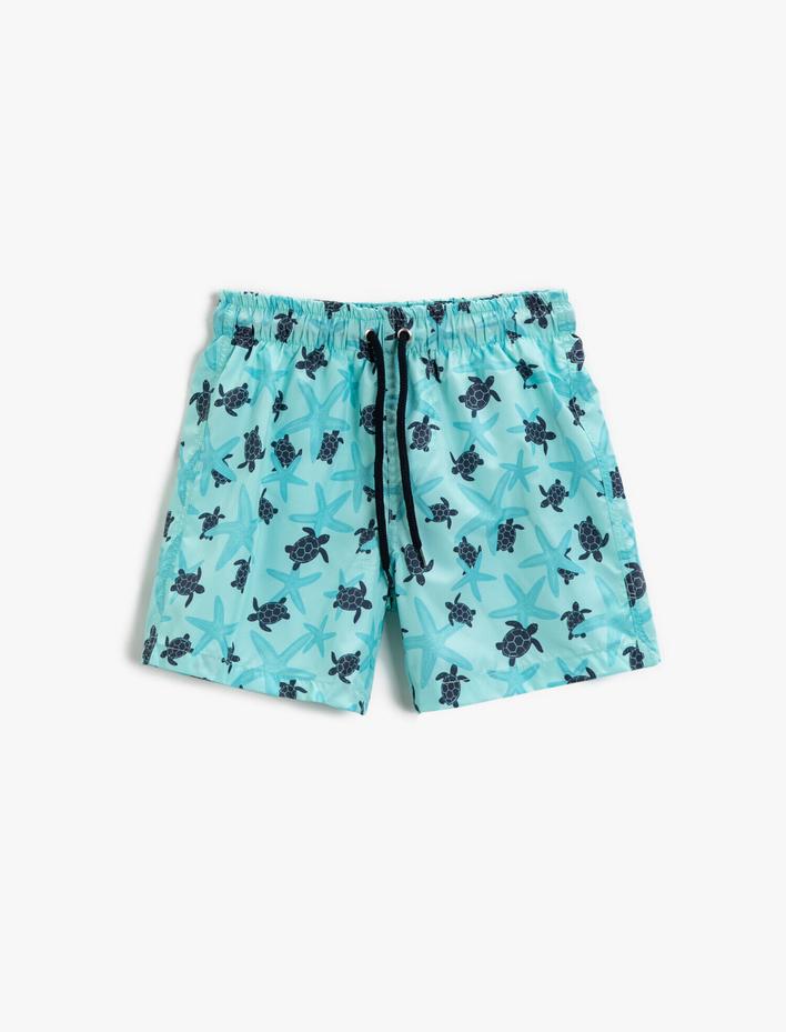 Erkek Çocuk Mayo Kaplumbağa Baskılı Beli Bağlamalı