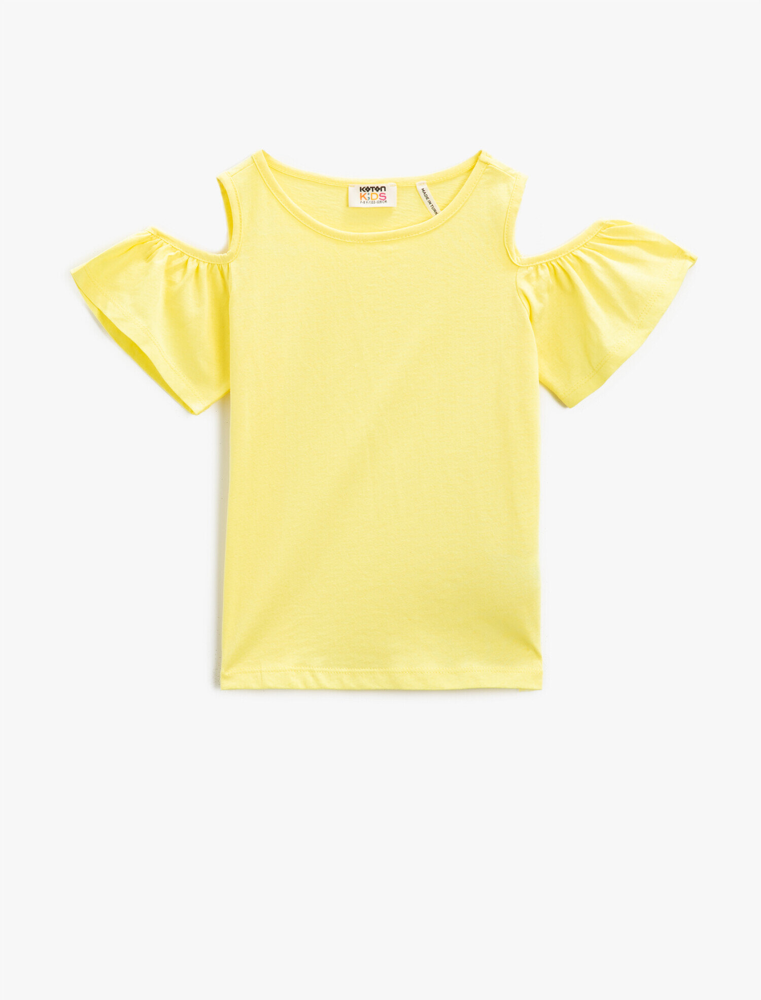  Kız Çocuk Bisiklet Yaka Tişört Omuz Detaylı Pamuklu