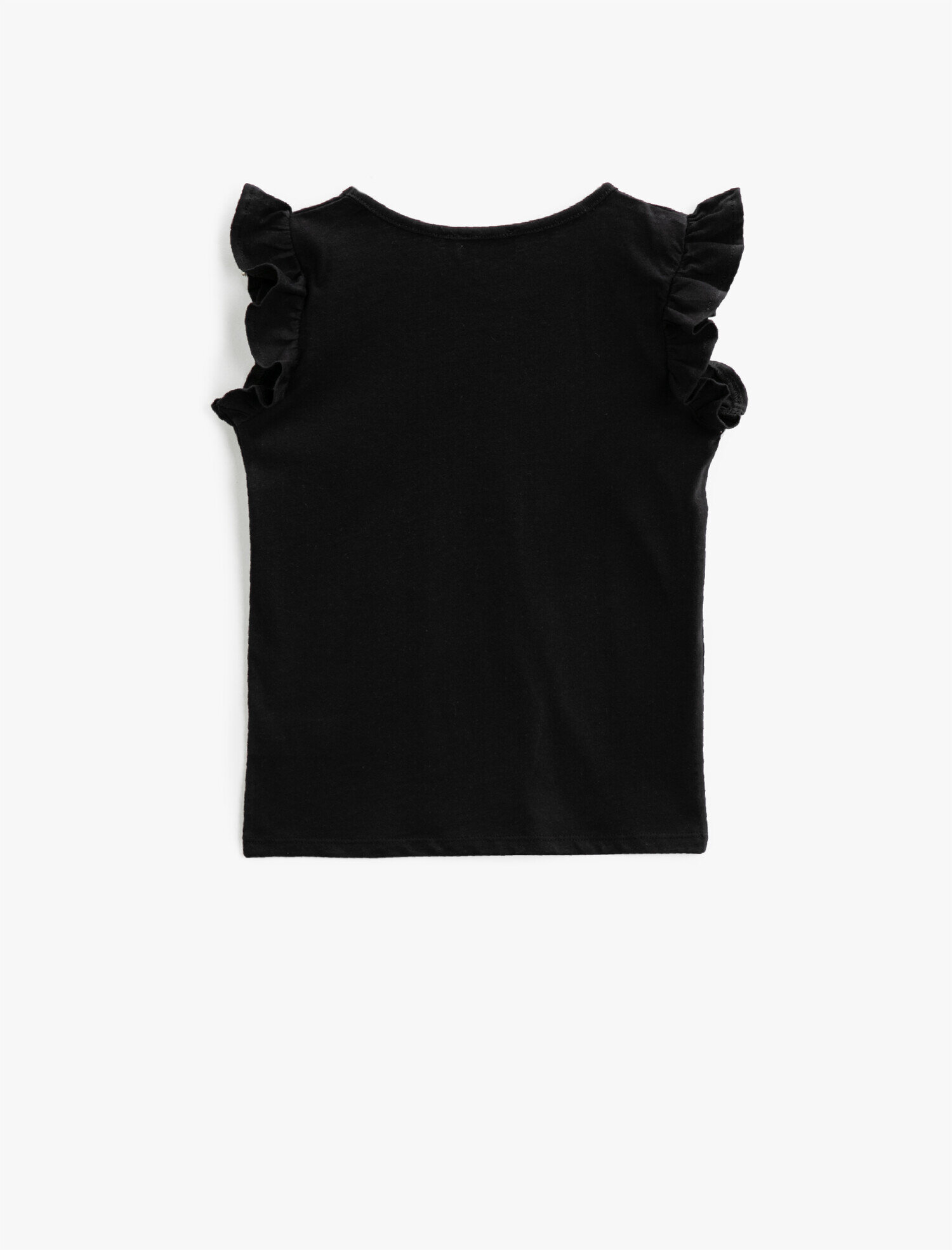  Kız Çocuk Bisiklet Yaka Tişört Kolu Fırfırlı Basic Pamuklu