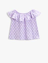 Çiçekli Tişört Fırfırlı Pamuklu