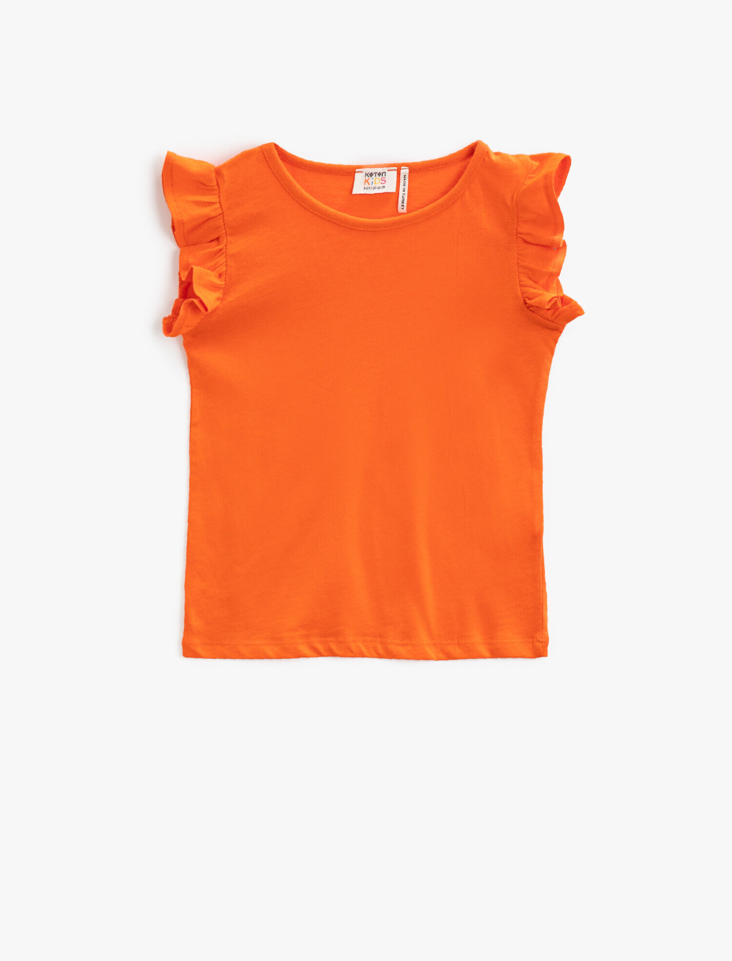  Kız Çocuk Bisiklet Yaka Tişört Kolu Fırfırlı Basic Pamuklu