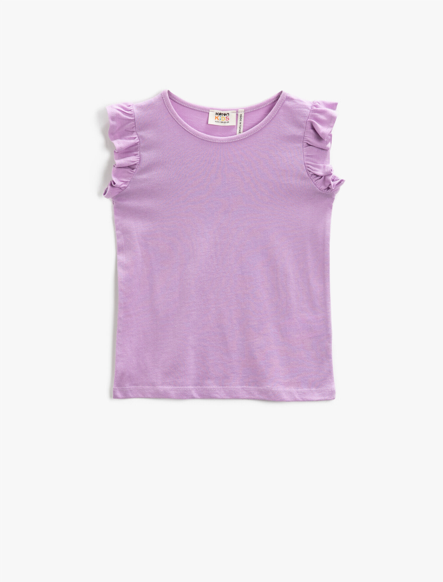  Kız Çocuk Bisiklet Yaka Tişört Kolu Fırfırlı Basic Pamuklu