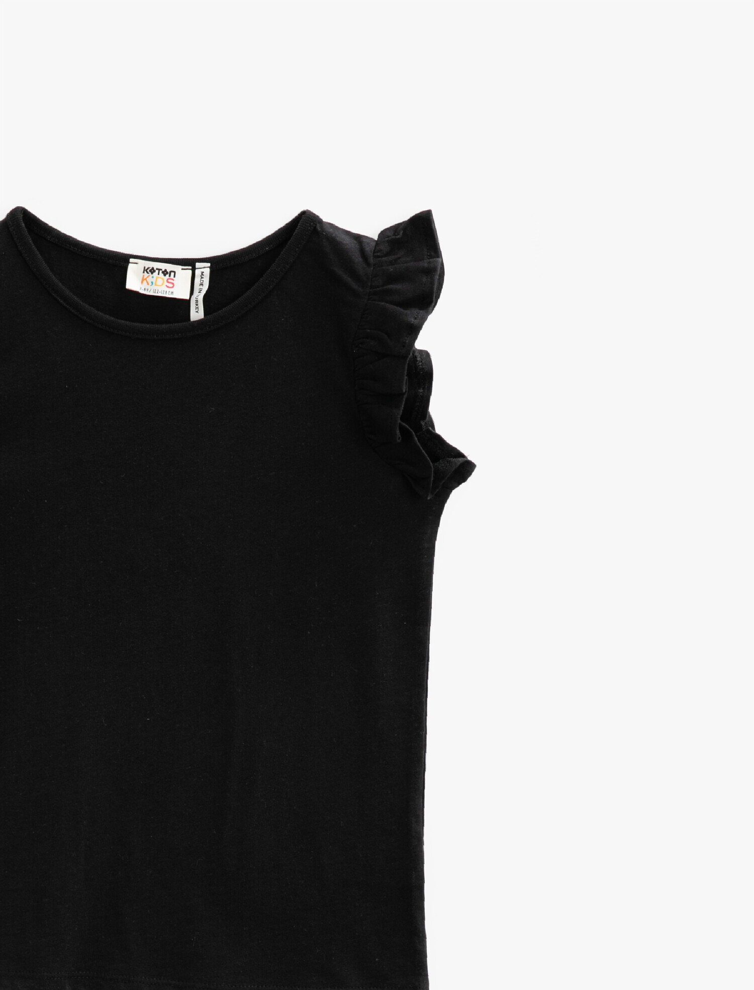  Kız Çocuk Bisiklet Yaka Tişört Kolu Fırfırlı Basic Pamuklu