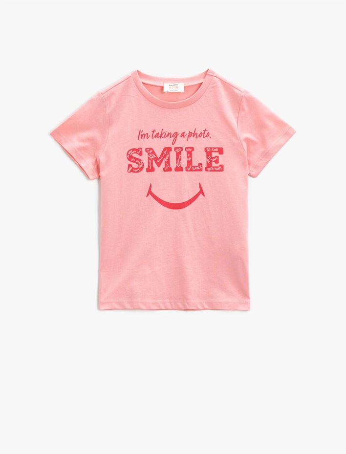 Kız Çocuk Baskılı Tişört Kısa Kollu Bisiklet Yaka Pamuklu