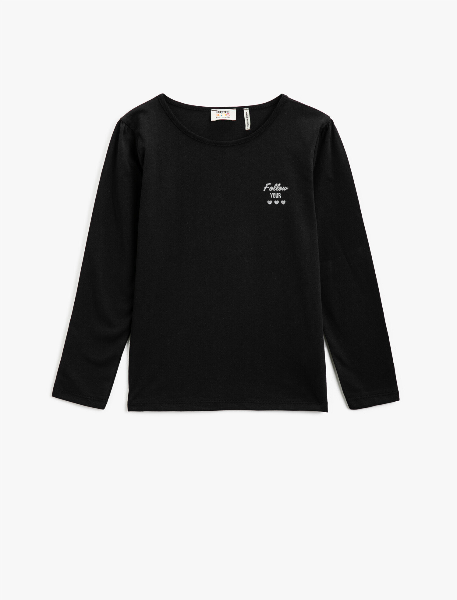  Kız Çocuk Pamuklu Yazılı Baskılı Uzun Kollu Bisiklet Yaka Tişört