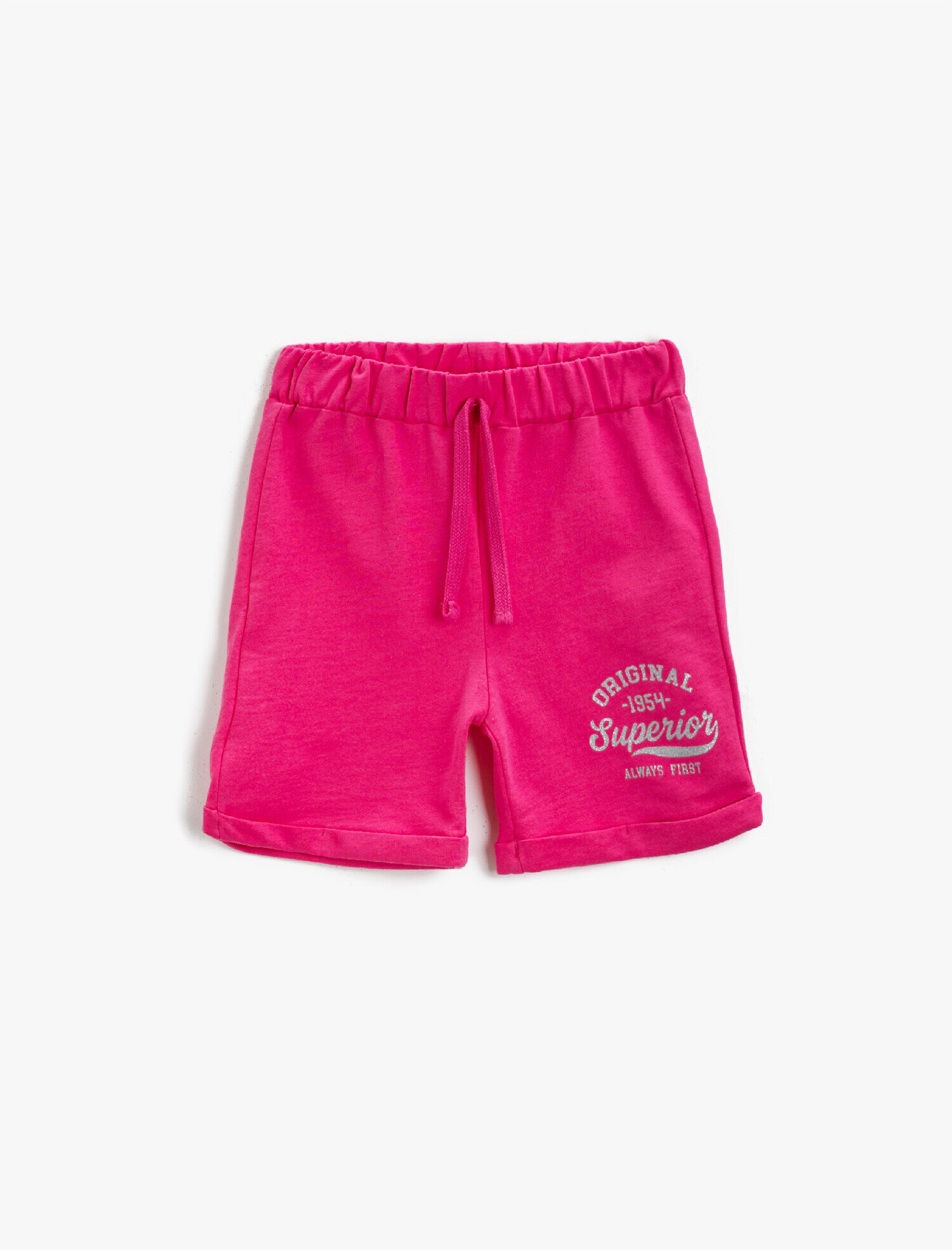  Kız Çocuk Belden Bağlamalı Şort Yazılı Pamuklu