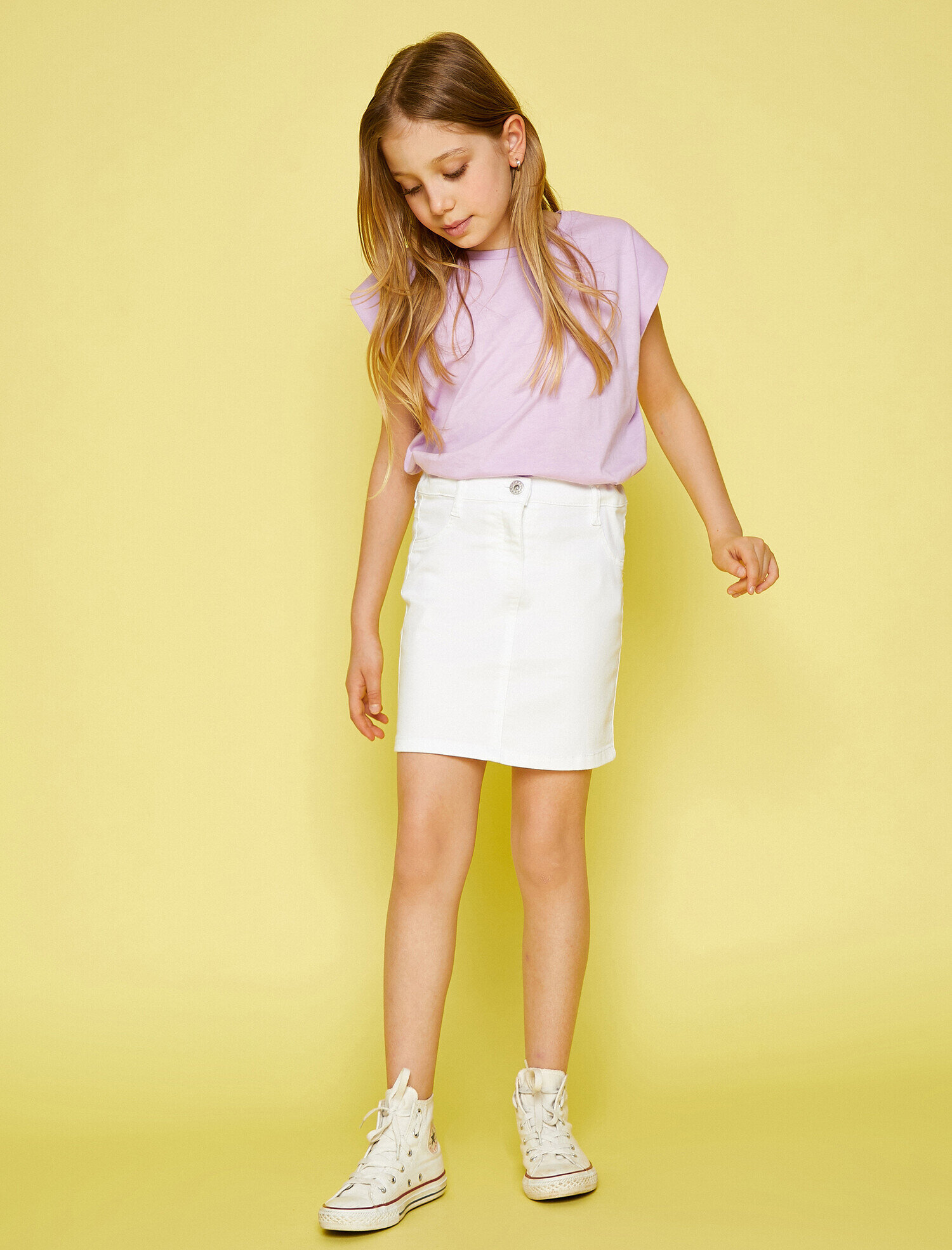  Kız Çocuk Düğmeli Etek Pamuklu Cepli Basic