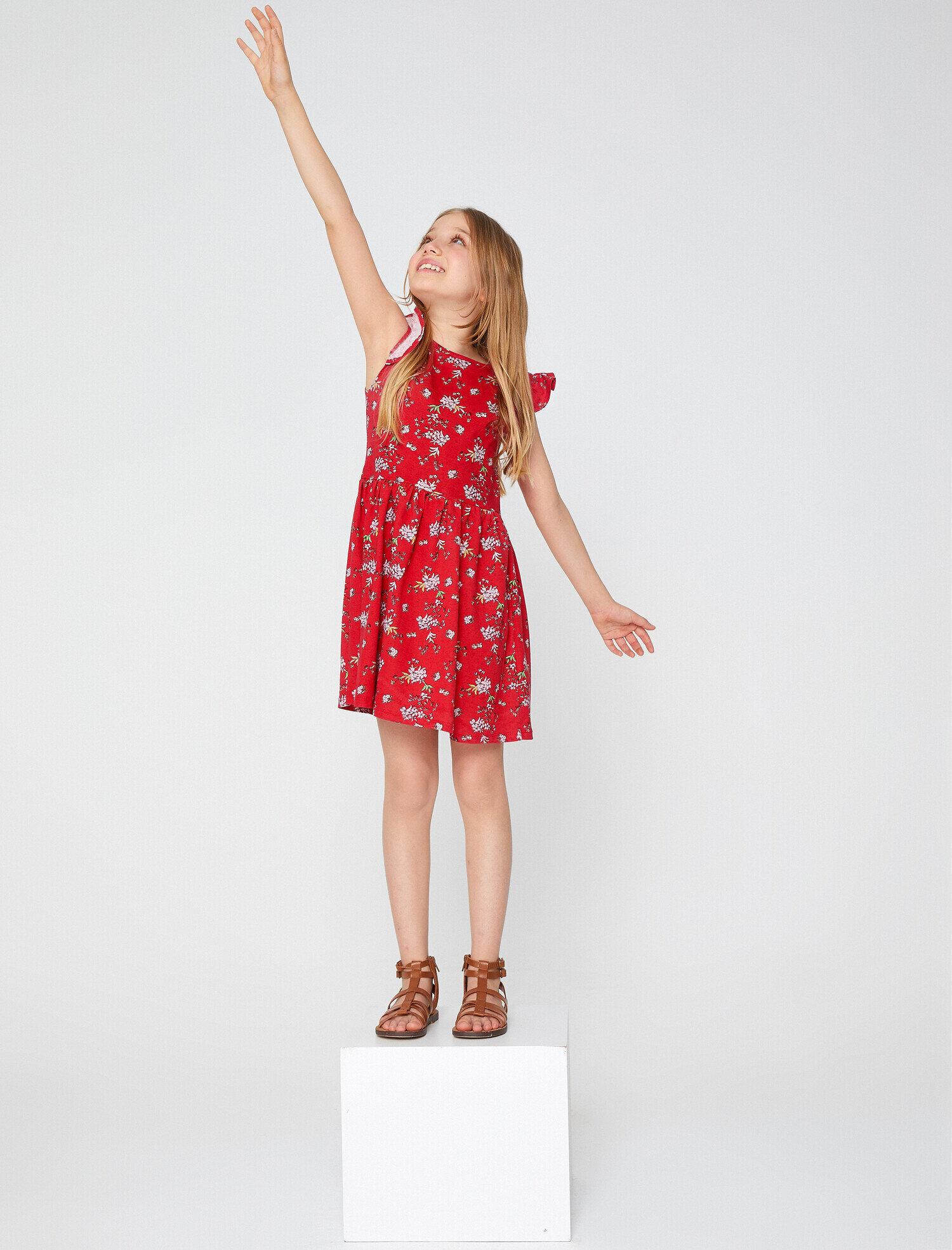  Kız Çocuk Çiçekli Yazlık Elbise Bisiklet Yaka Pamuklu A Kesim