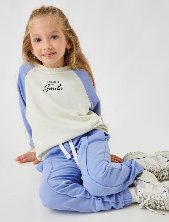Kız Çocuk Slogan Baskılı Sweatshirt Pamuklu
