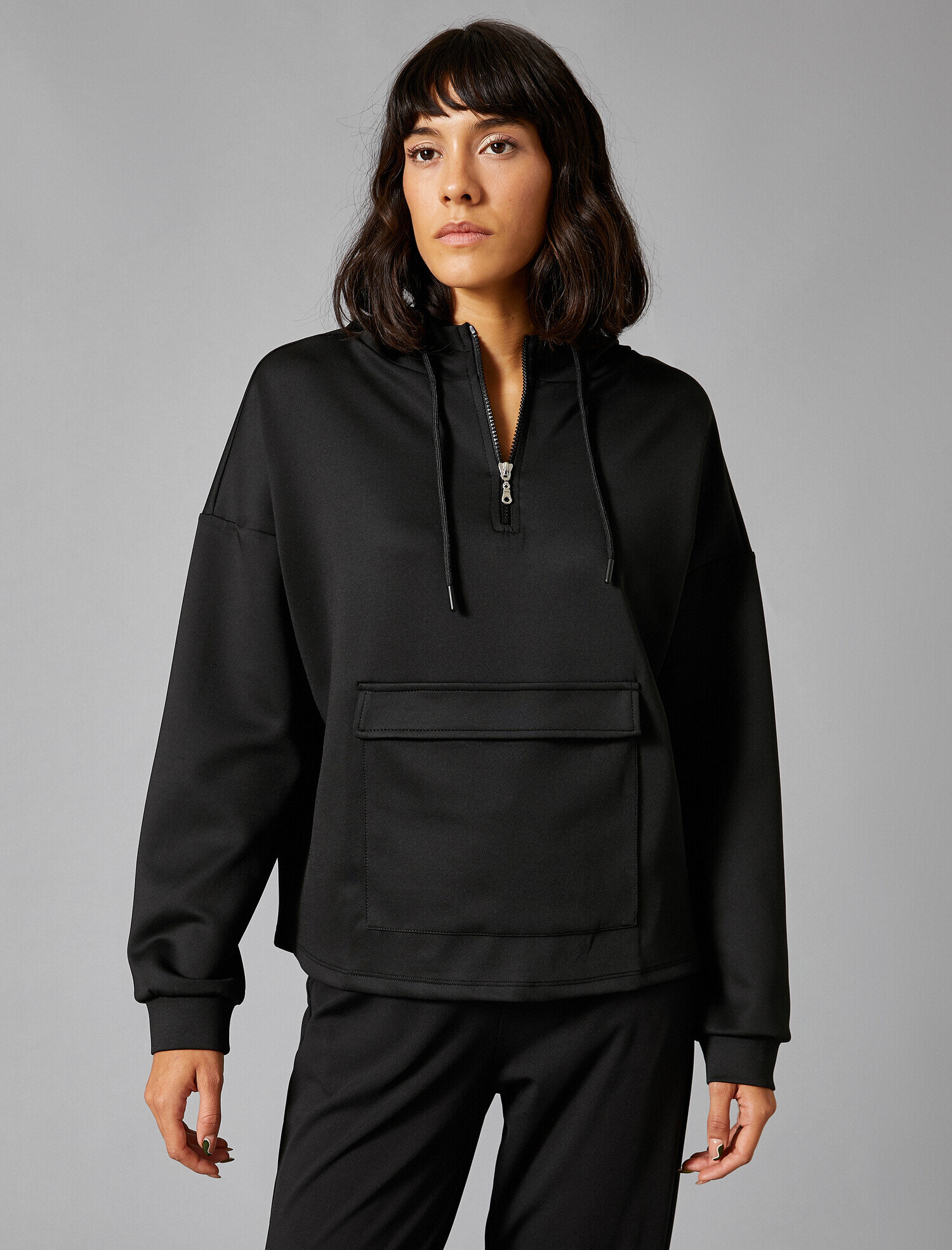   Kapüşonlu Fermuarlı Sweatshirt Uzun Kollu Cepli