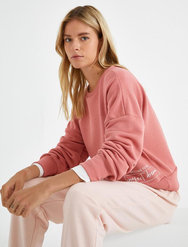   Baskılı Sweatshirt Bisiklet Yaka