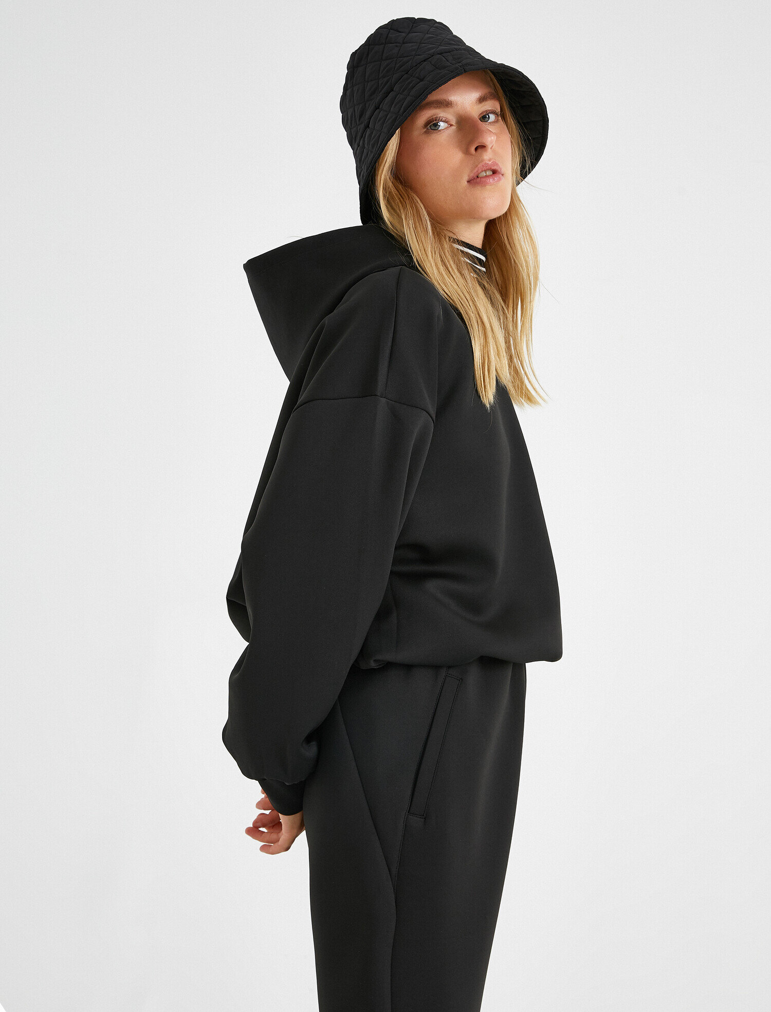   Kapüşonlu Sweatshirt Beli Lastikli Düşük Omuz