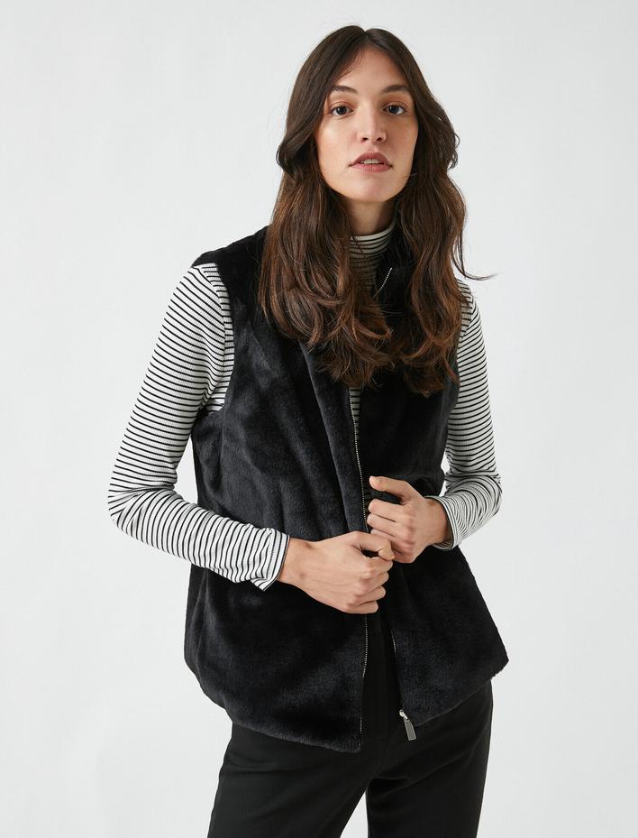  Suni Kürk Yelek Fermuarlı Kolsuz