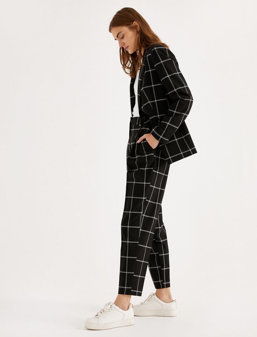   Yüksek Bel Ekoseli Oversize Pantolon
