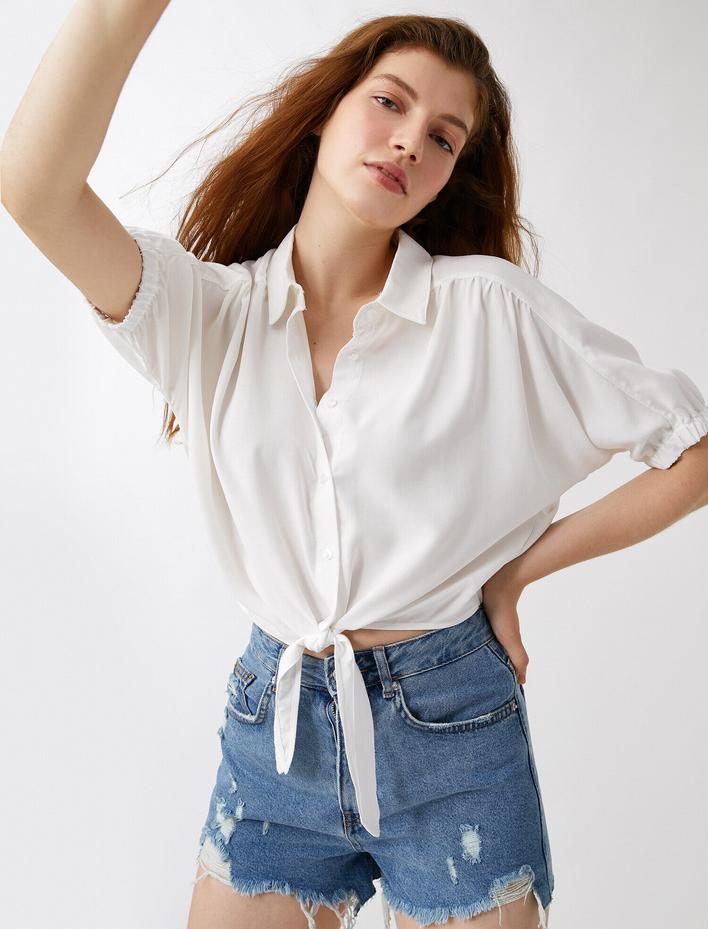  Belden Bağlamalı Gömlek Kısa Kollu