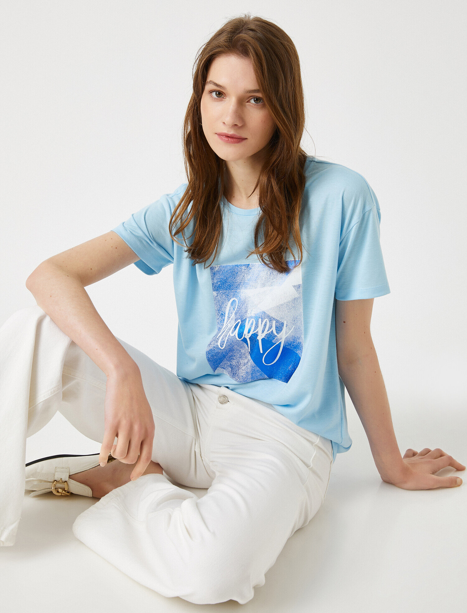   Baskılı Tişört Bisiklet Yaka