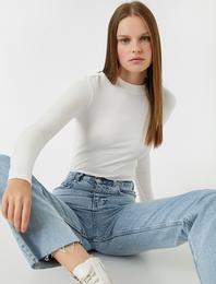 Uzun Kollu Tişört Bisiklet Yaka