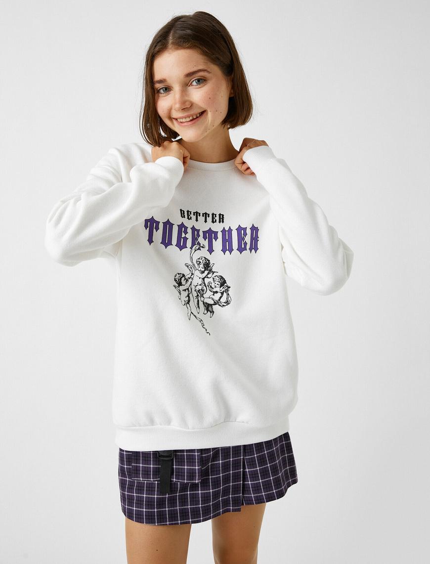   Bisiklet Yaka Uzun Kollu Baskılı Sweatshirt