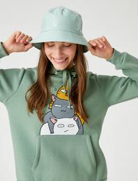 Kapüşonlu Baskılı Sweatshirt Uzun Kollu