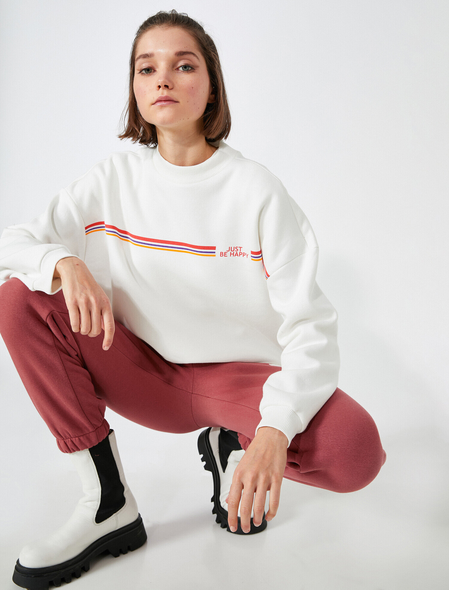   Baskılı Bisiklet Yaka Sweatshirt