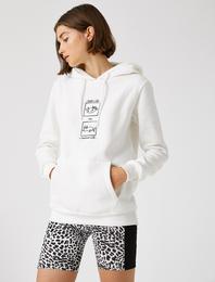 Kedi Baskılı Sweatshirt Kapüşonlu Kanguru Cepli