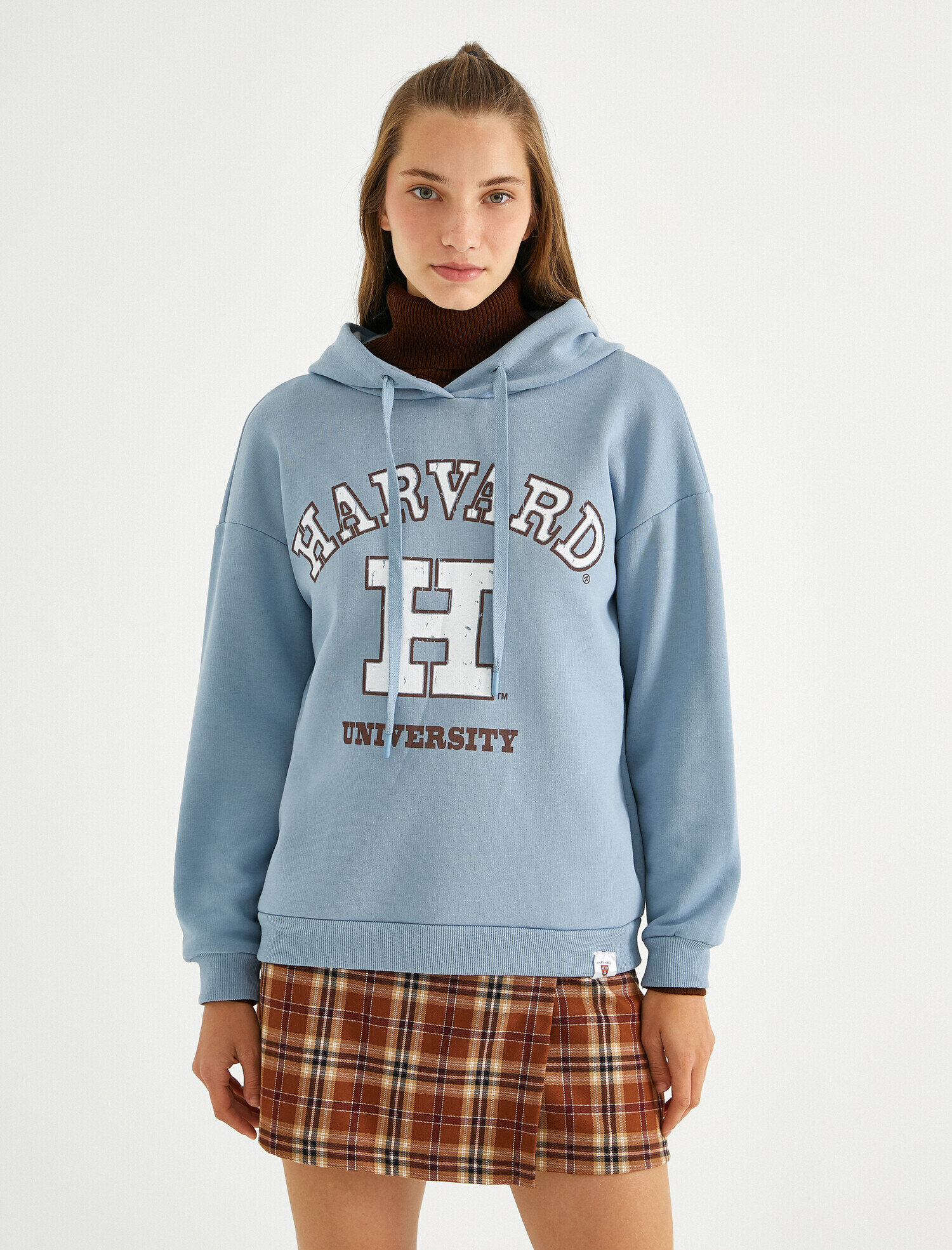   Uzun Kollu Yazı Baskılı Kapüşonlu Sweatshirt Harvard Lisanslı