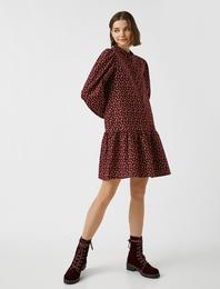 Düğmeli Volanlı Kışlık Elbise Uzun Kollu Pamuklu