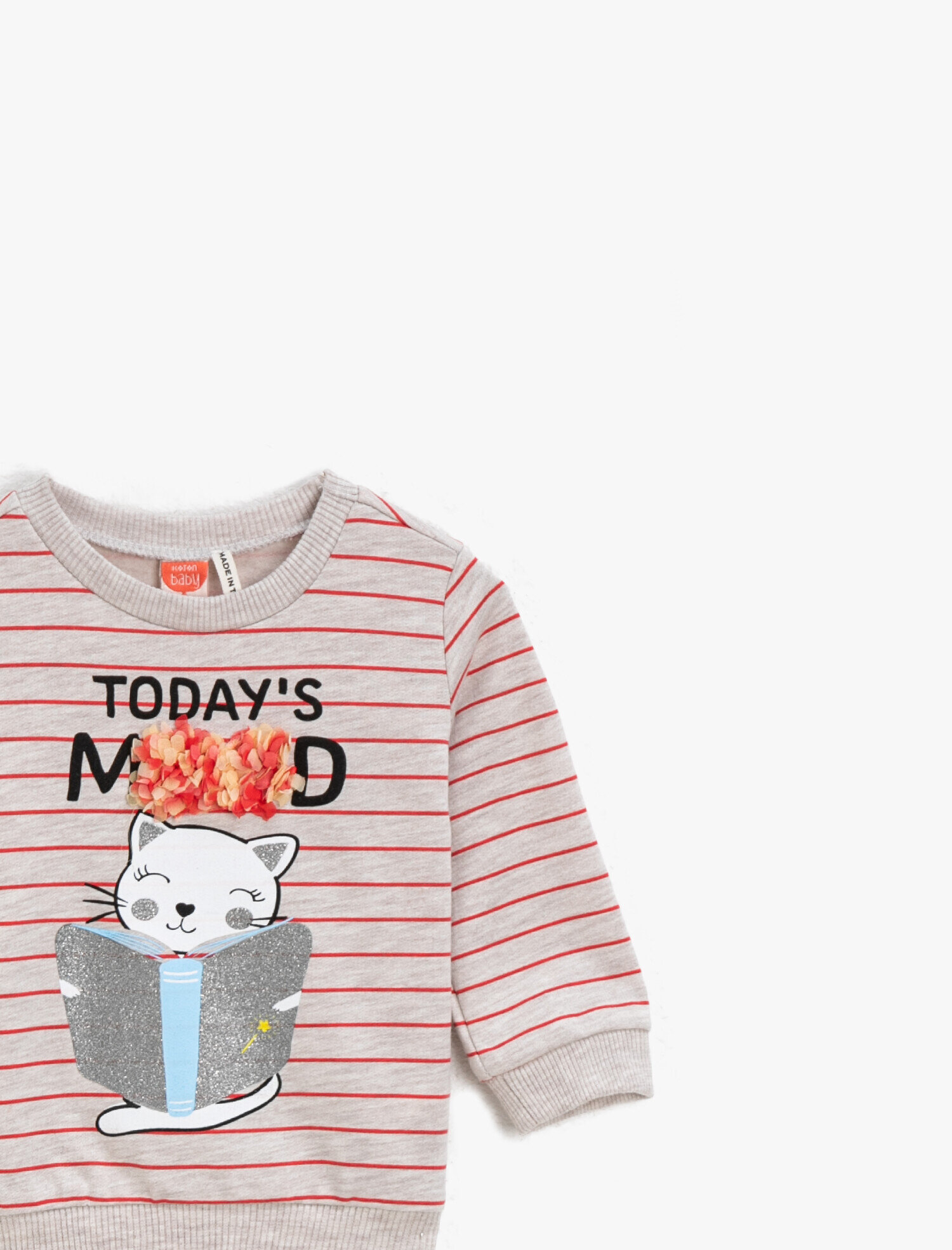  Kız Bebek Çizgili Bisiklet Yaka Baskılı Sweatshirt
