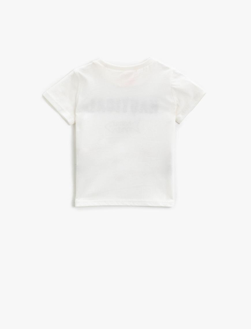  Erkek Bebek Kısa Kollu Tişört Şeritli Yazılı Baskılı Pamuklu