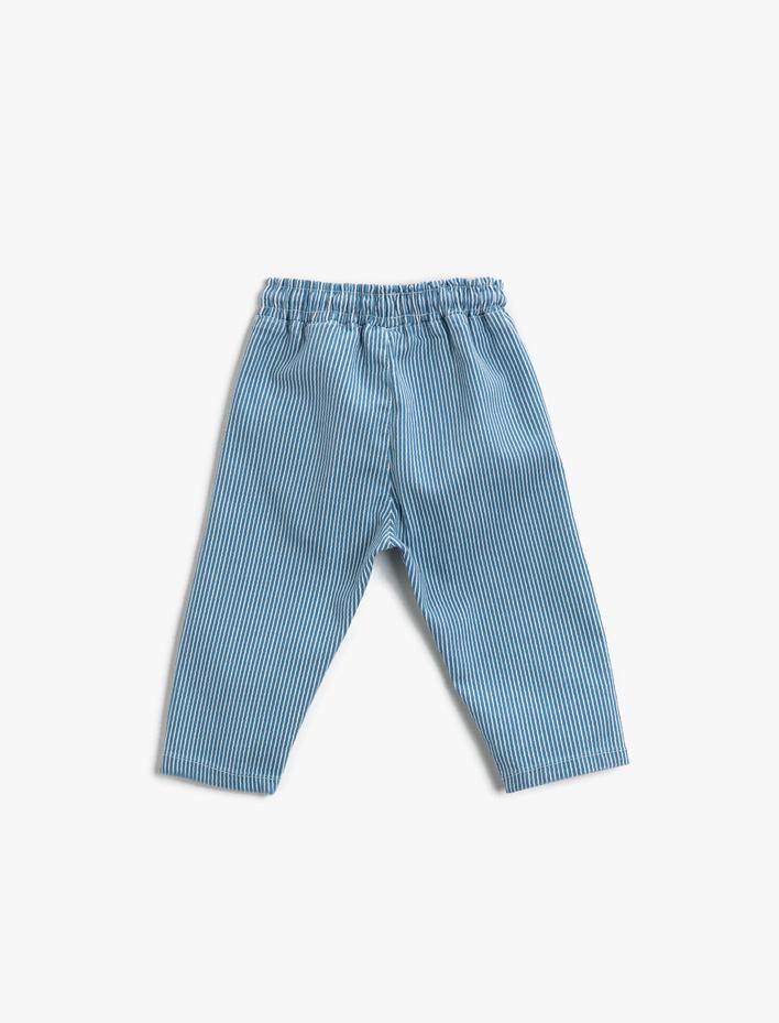 Erkek Bebek Çizgili Pantolon Pamuklu Beli Bağlamalı Cepli