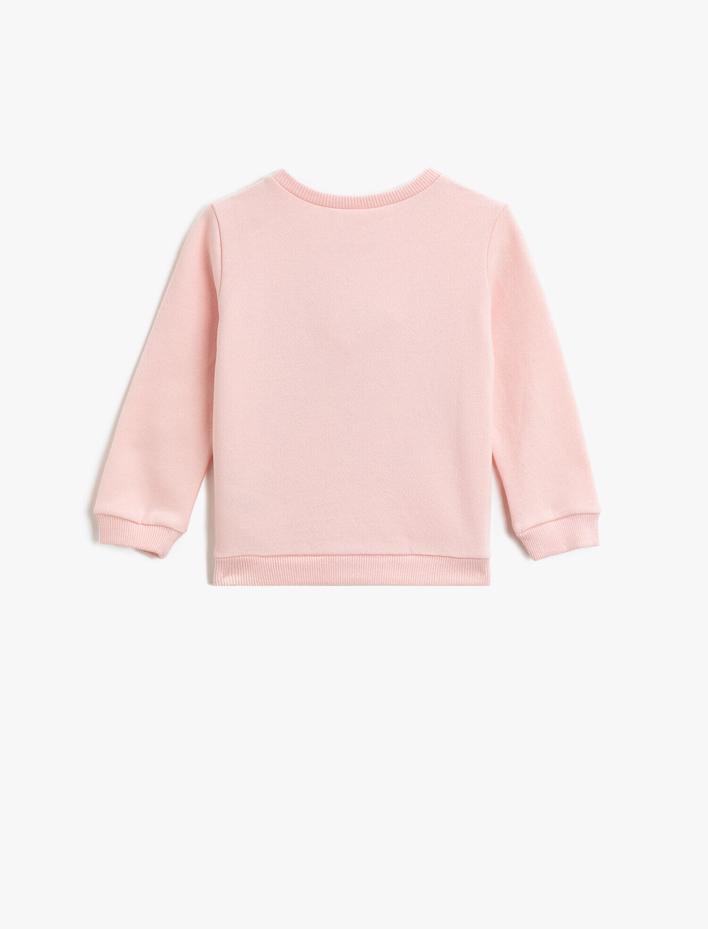 Kız Bebek Yazılı Baskılı Simli Pamuklu Bisiklet Yaka Uzun Kollu Sweatshirt