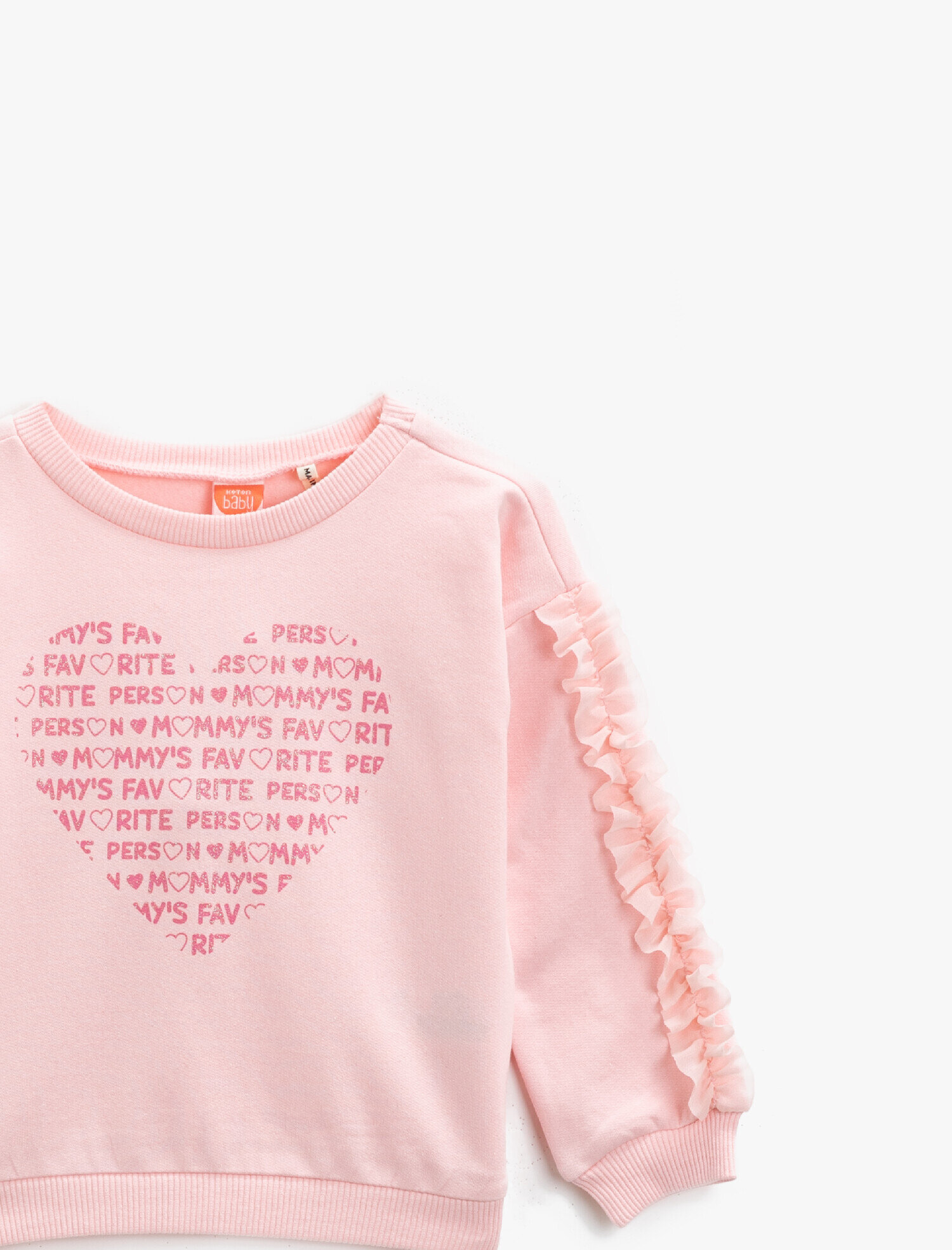 Kız Bebek Fırfırlı Pamuklu Baskılı Bisiklet Yaka Uzun Kollu Sweatshirt