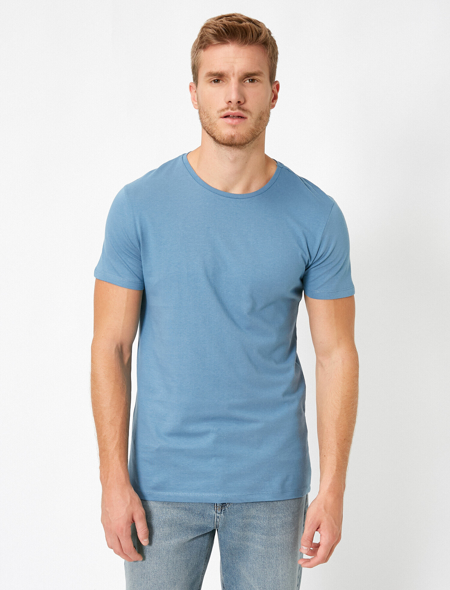 Pamuklu Bisiklet Yaka Kısa Kollu Tişört