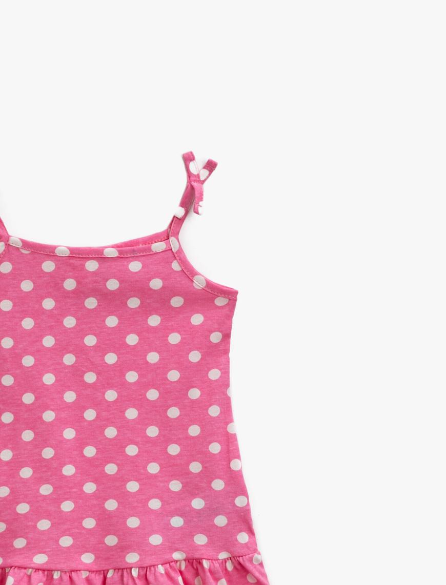  Kız Bebek Puantiyeli Elbise Askılı Pamuklu