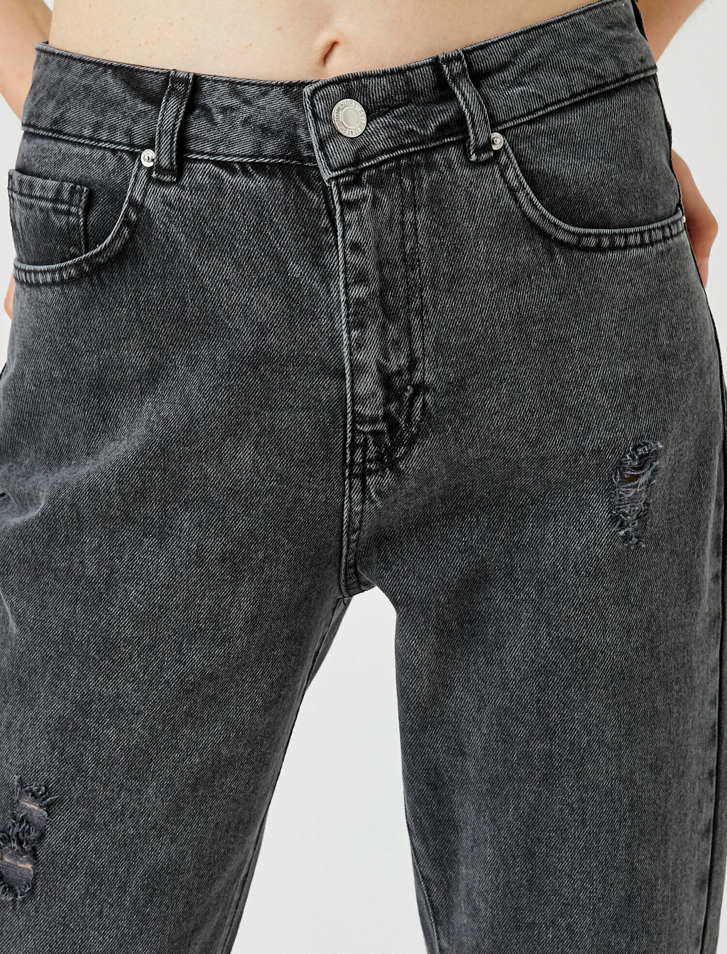   Normal Bel Dar Kesim Dar Paça Pantolon - Mom Jean