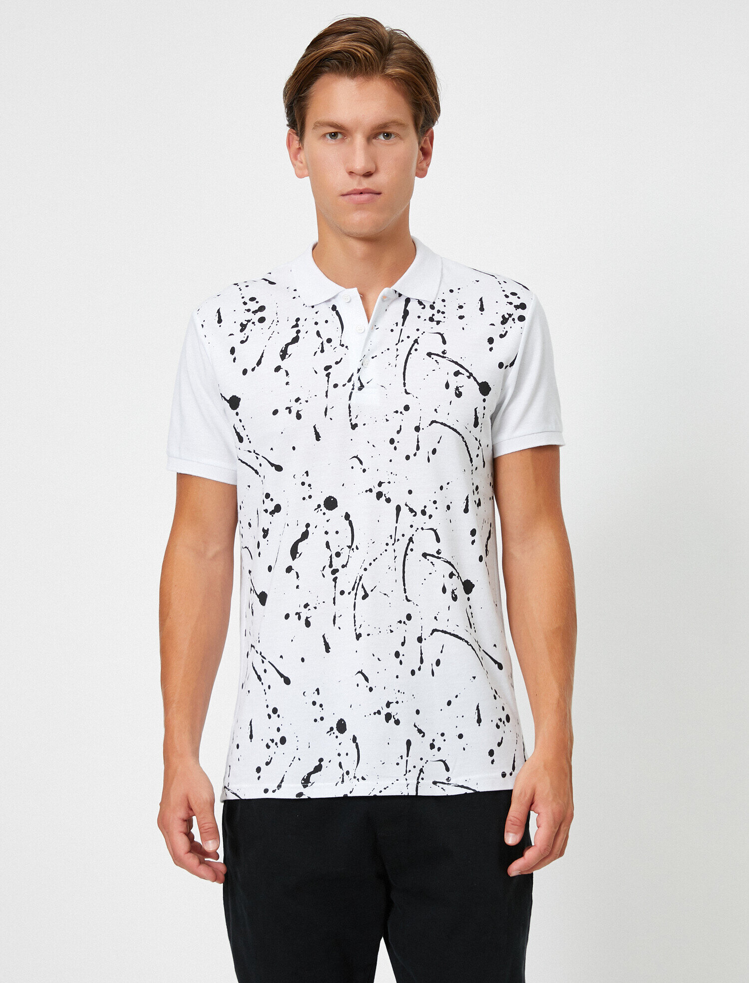   Polo Yaka Metraj Baskılı Slim Fit Tişört