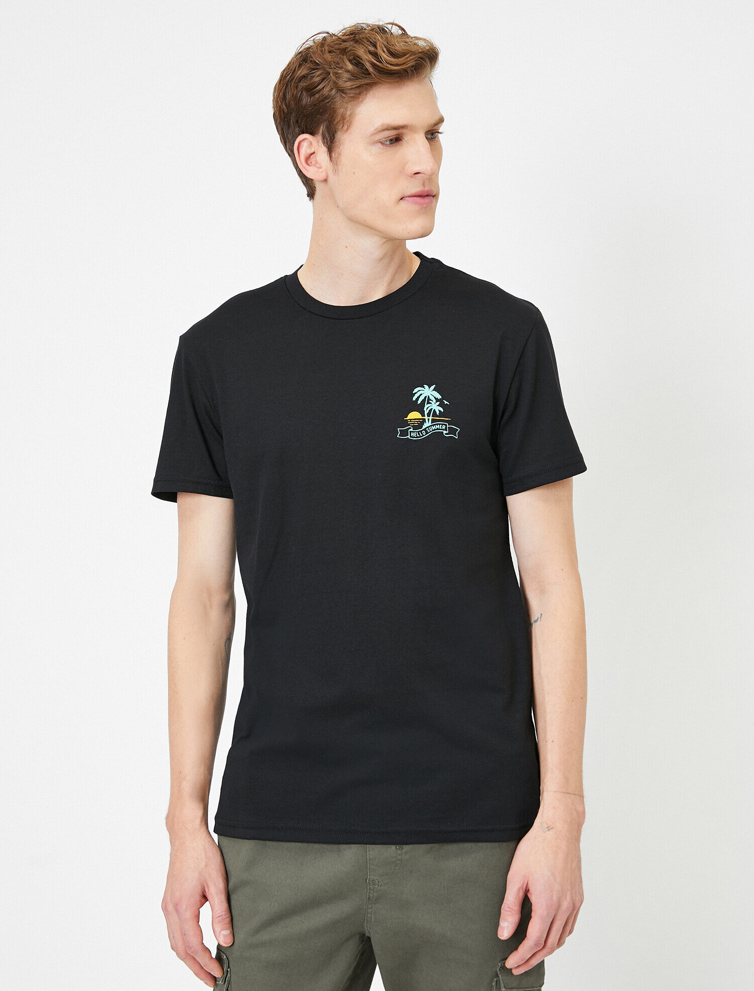   Baskılı Tişört Kısa Kollu Bisiklet Yaka