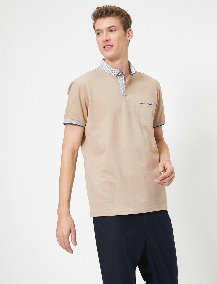   Polo Yaka Desenli Cep Detaylı Pike Kumaş Slim Fit Tişört