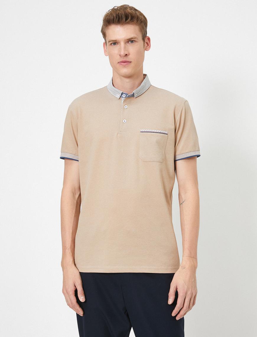   Polo Yaka Desenli Cep Detaylı Pike Kumaş Slim Fit Tişört