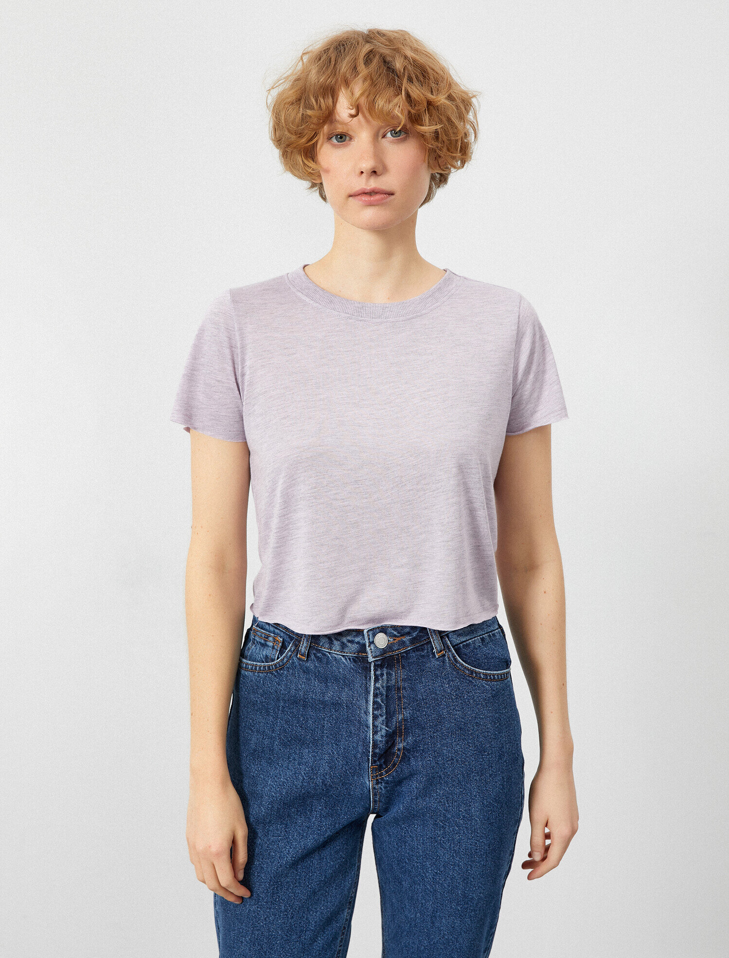   Crop Tişört Bisiklet Yaka Basic