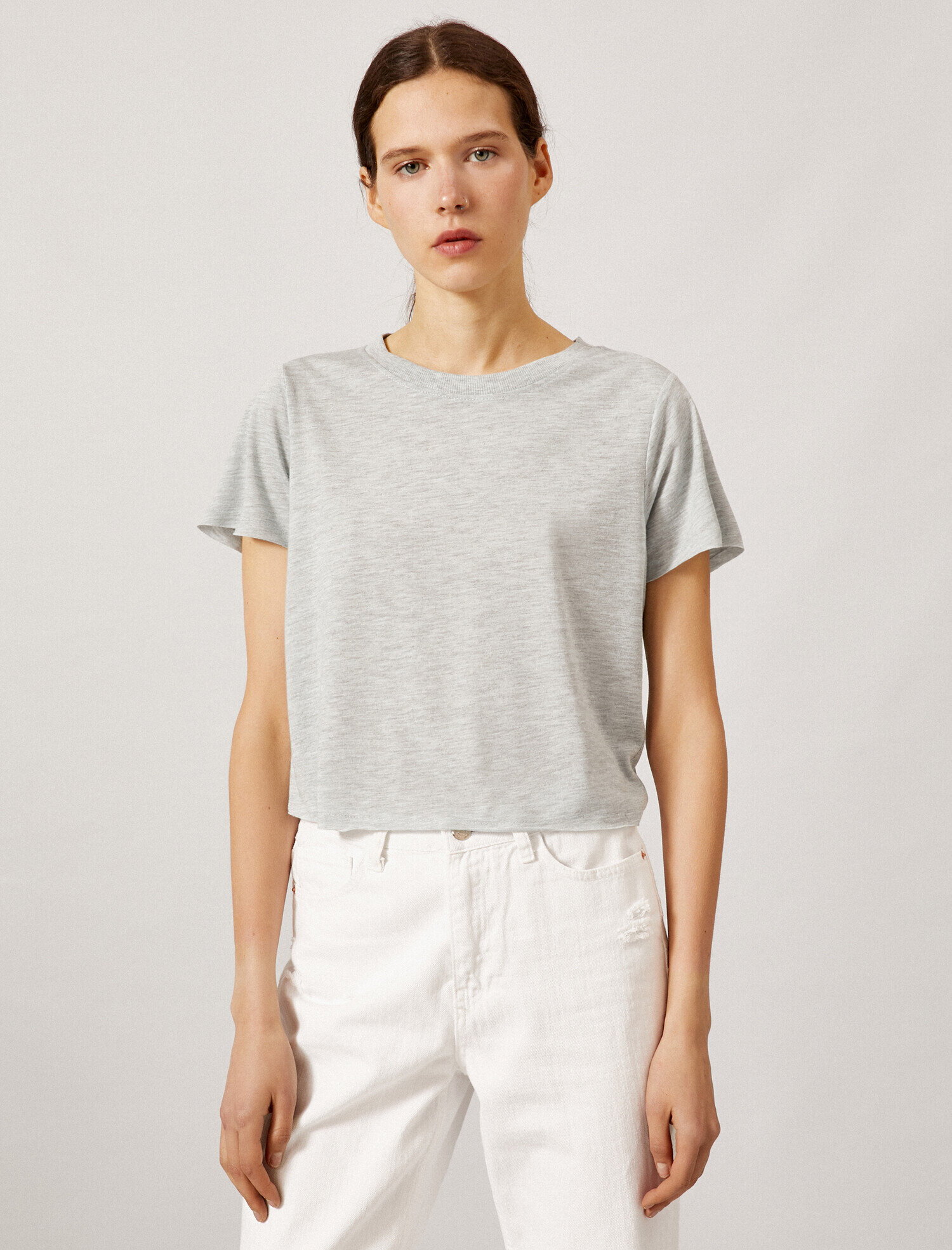   Crop Tişört Bisiklet Yaka Basic