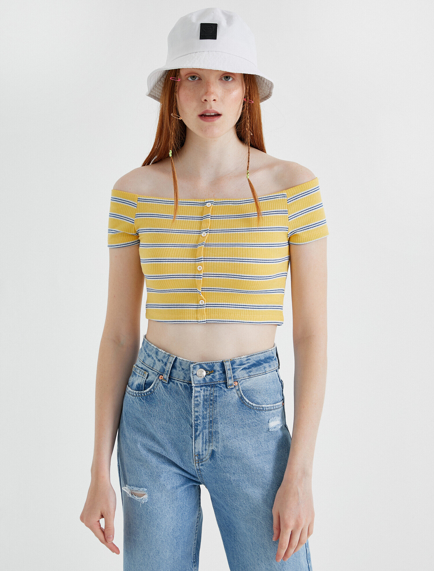   Crop Tişört Çizgili