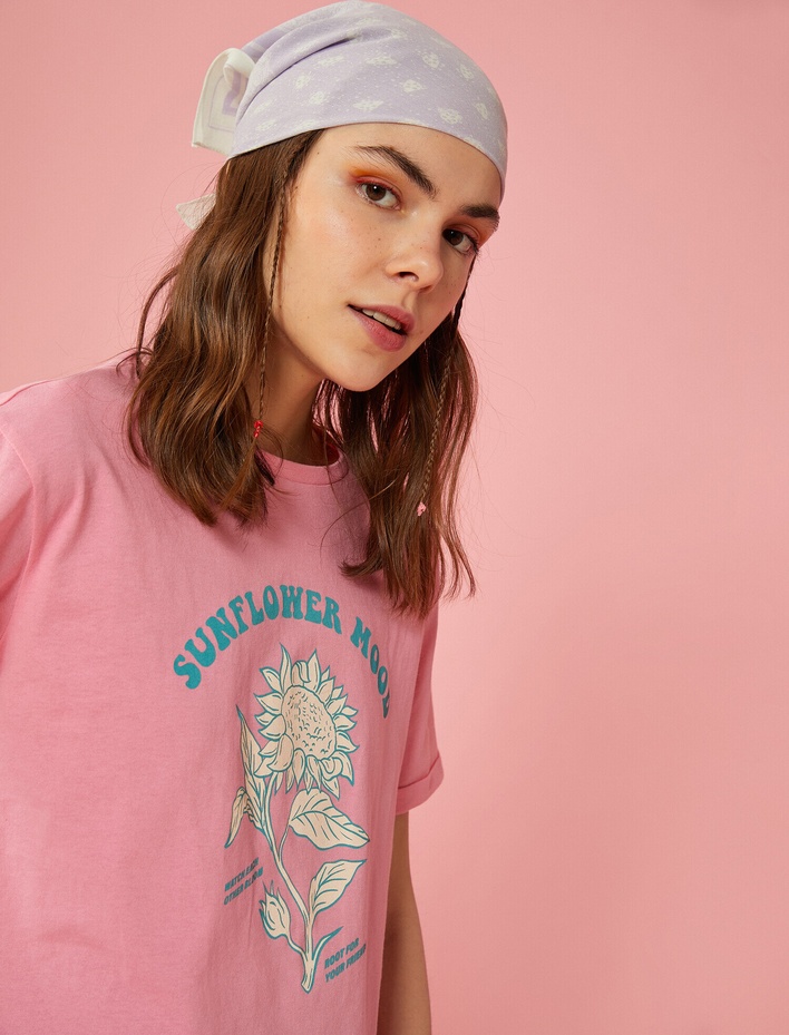  Baskılı Tişört Bisiklet Yaka