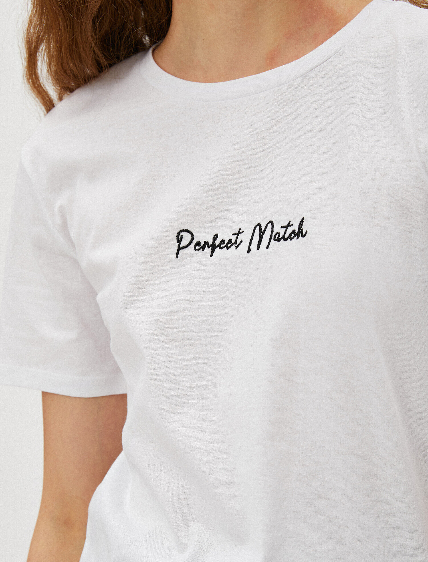   Kısa Kollu Tişört Slogan İşlemeli Bisiklet Yaka Pamuklu