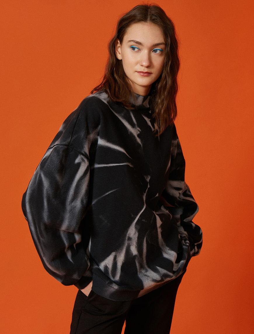   Oversize Sweatshirt Batik Desenli Pamuklu Dik Yaka
