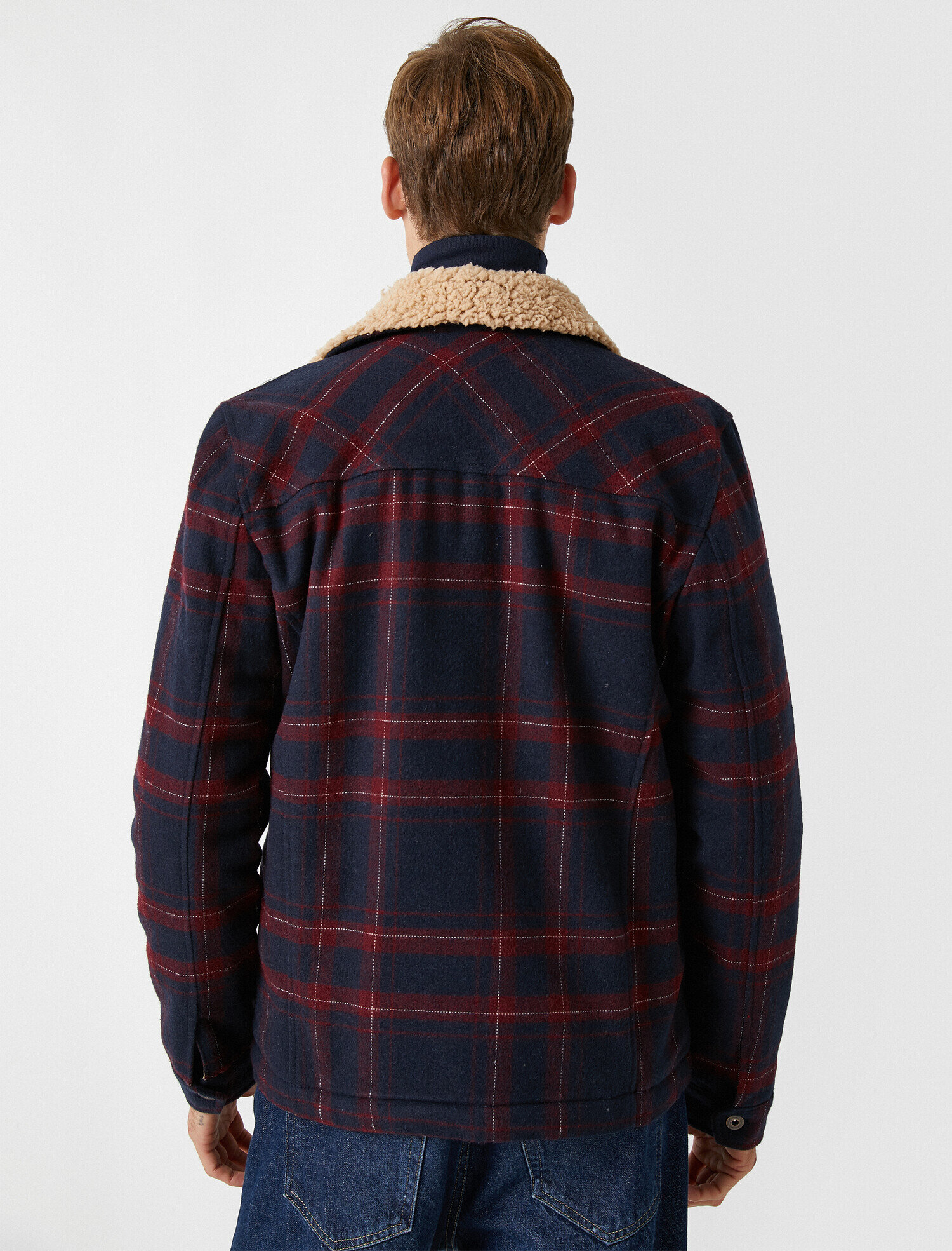   Kareli Şerpali Gömlek Yaka Cepli Kaşe Kaban