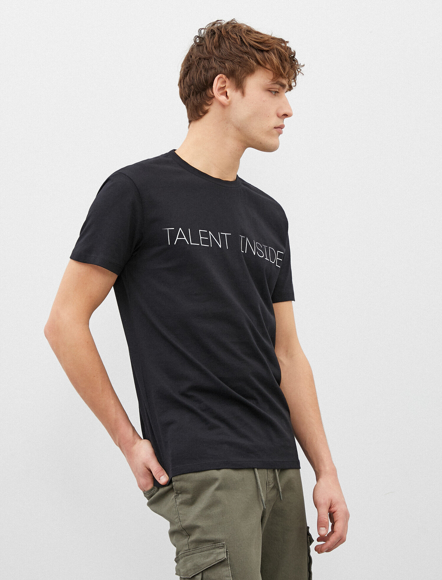   Yazılı Tişört Bisiklet Yaka Kısa Kollu Pamuklu